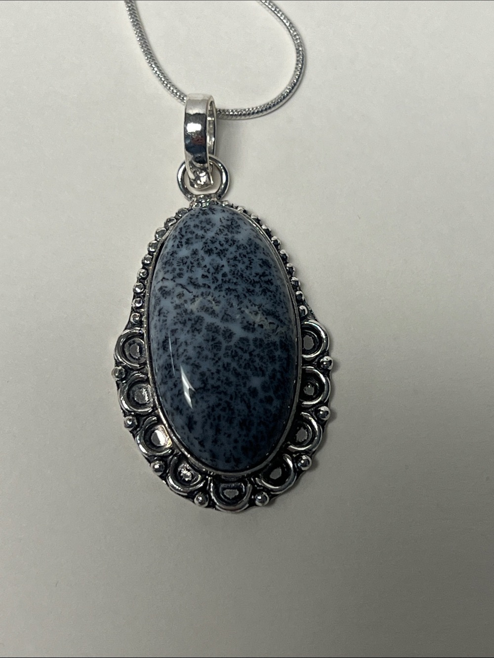 Blue Snowflake Jasper Oval Pendant Necklace